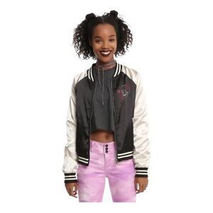 Hot Topic Embroidered Skull Satin Bomber Jacket - Black & Ivory